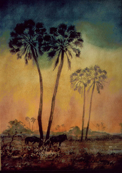 Bild Zwei Gnus unter Palmen von Uli Aschenborn